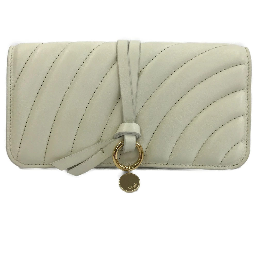 ChloeAlphabet long wallet quilted white leather